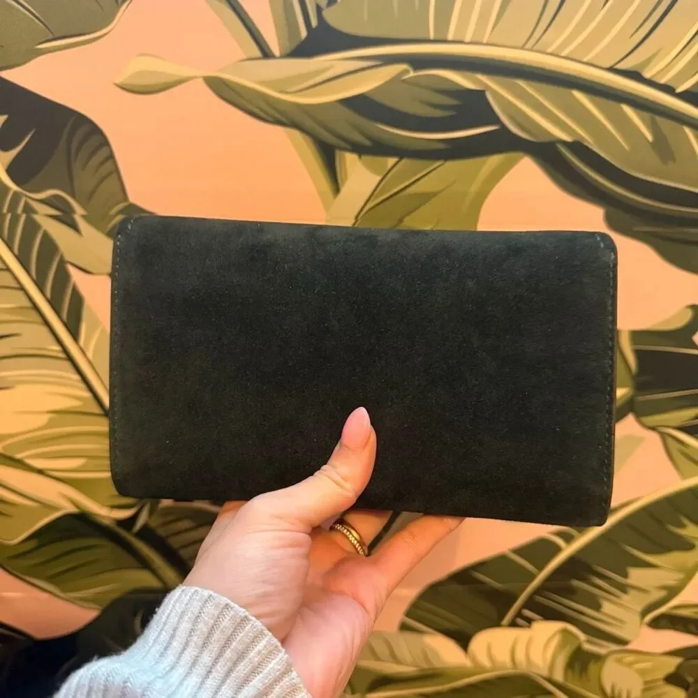 Tory Burch Thea Flat Wallet Crossbody Suede in Warm Teal 170107 $475